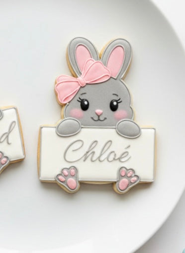 Cookie Cutter - Cute Girly Rabbit Face Place Card Paw Print